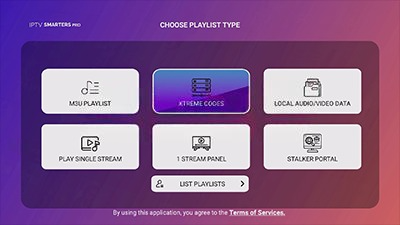 Pantalla real: inicia sesión con la API Xtream Codes